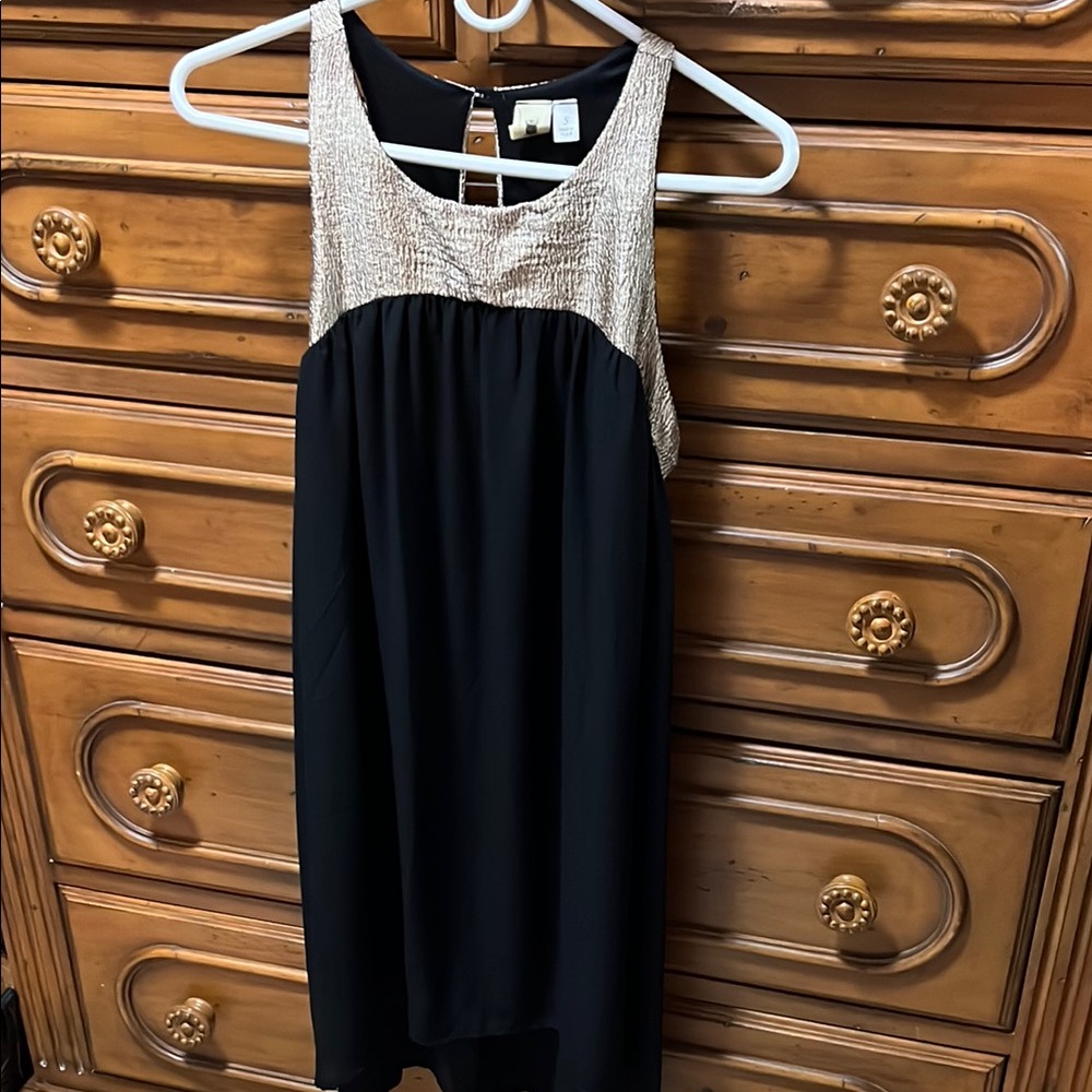 Needle & Thread Black and Gold Sleeveless High Low Dress